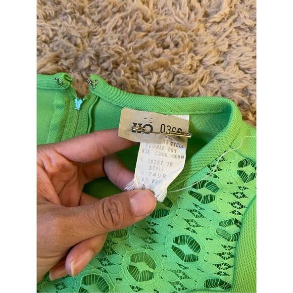 Lime Green Vintage‎ 1970s Long Dress with lace sleeves maxi size xl - Picture 5 of 5